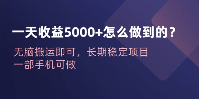 一天收益5000+怎么做到的？无脑搬运即可，长期稳定项目，一部手机可做-鬼谷创业网