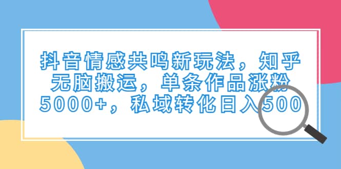 抖音情感共鸣新玩法，知乎无脑搬运，单条作品涨粉5000+，私域转化日入500-鬼谷创业网