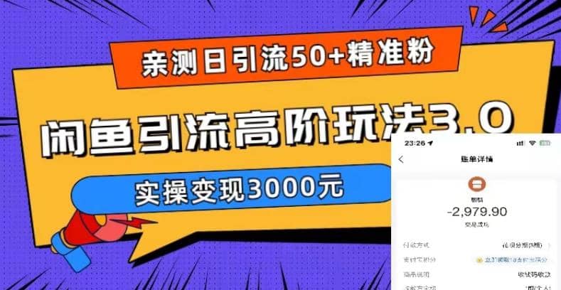 实测日引50+精准粉，闲鱼引流高阶玩法3.0，实操变现3000元-鬼谷创业网