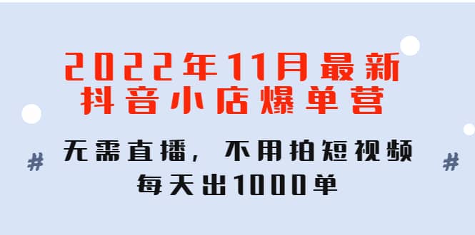 2022年11月最新抖音小店爆单训练营：无需直播，不用拍短视频，每天出1000单-鬼谷创业网