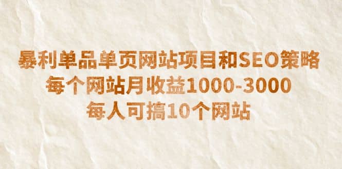 暴利单品单页网站项目和SEO策略 每个网站月收益1000-3000 每人可搞10个-鬼谷创业网