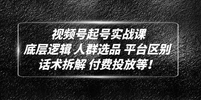 视频号起号实战课：底层逻辑 人群选品 平台区别 话术拆解 付费投放等-鬼谷创业网