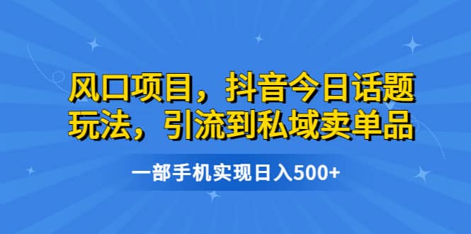 风口项目，抖音今日话题玩法，引流到私域卖单品，一部手机实现日入500+-鬼谷创业网