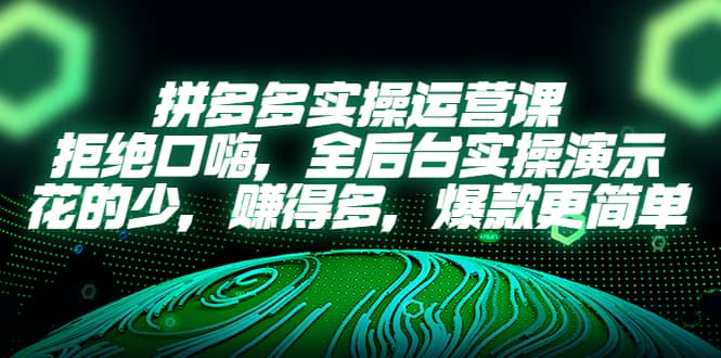 拼多多实操运营课：拒绝口嗨，全后台实操演示，花的少，赚得多，爆款更简单-鬼谷创业网