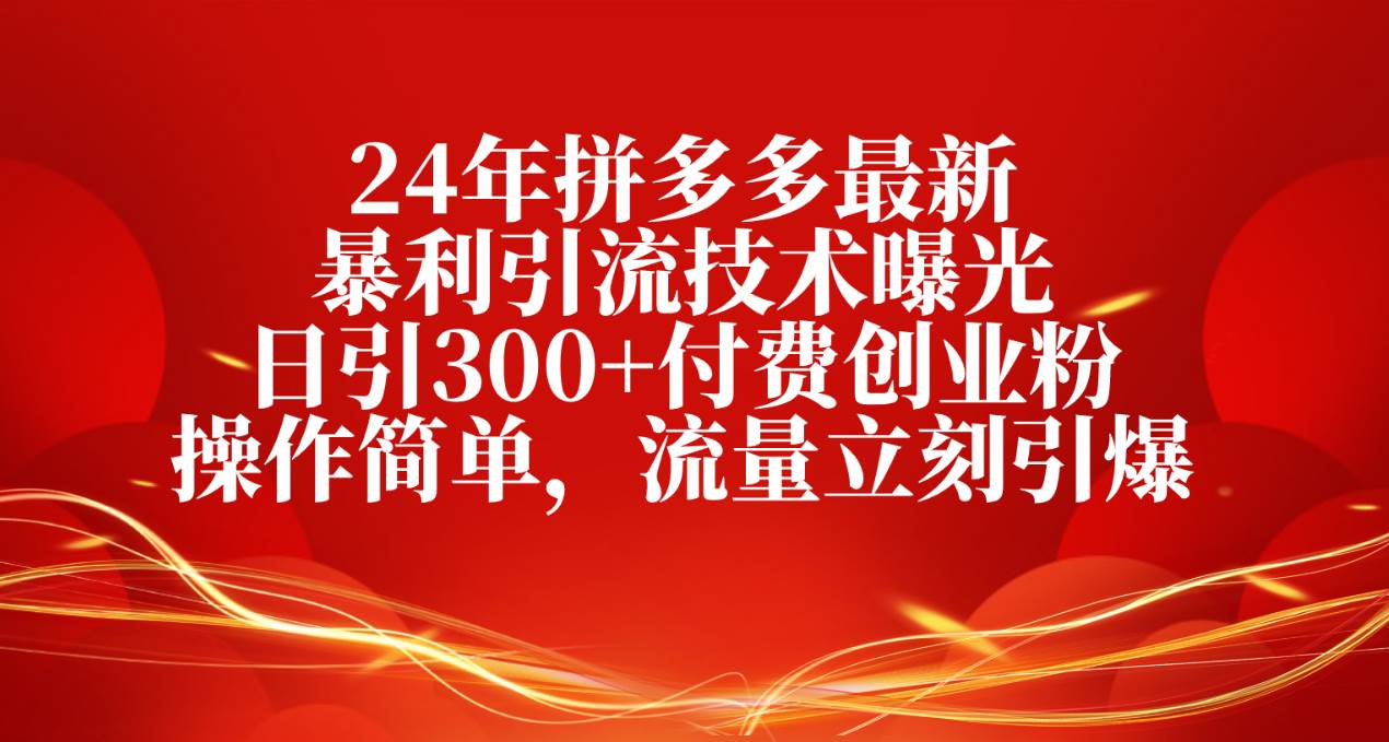 24年拼多多最新暴利引流技术曝光，日引300+付费创业粉，操作简单，流量…-鬼谷创业网