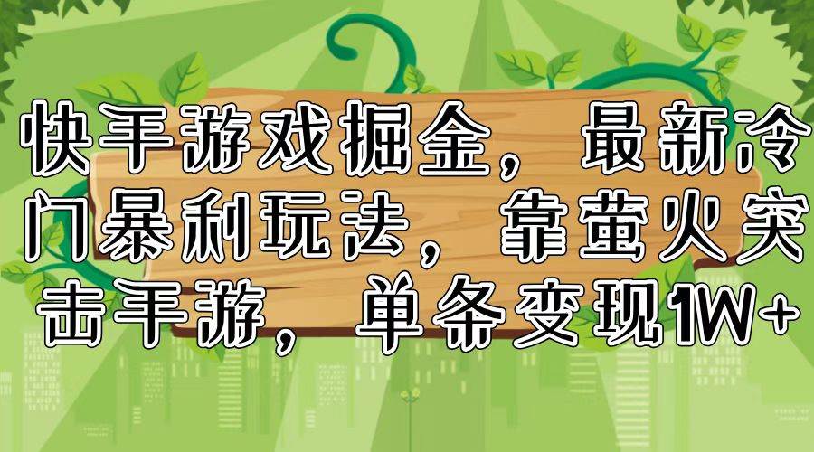 （11851期）快手游戏掘金，最新冷门暴利玩法，靠萤火突击手游，单条变现1W+-鬼谷创业网