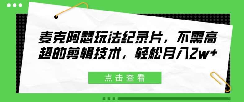 麦克阿瑟玩法纪录片，不需高超的剪辑技术，轻松月入2w+【揭秘】-鬼谷创业网