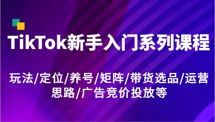 TikTok新手入门系列课程，玩法/定位/养号/矩阵/带货选品/运营思路/广告竞价投放等-鬼谷创业网