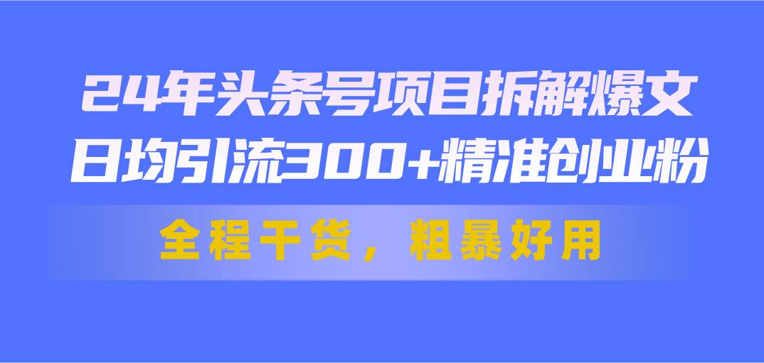 24年头条号项目拆解爆文，日均引流300+精准创业粉，全程干货，粗暴好用-鬼谷创业网