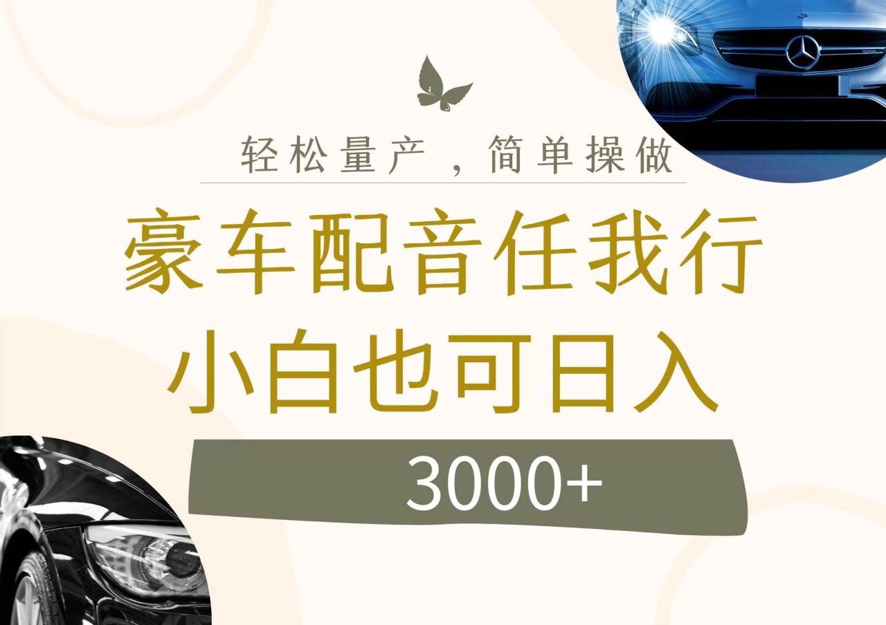 （12206期）不为人知的暴力小项目，豪车配音，日入3000+-鬼谷创业网