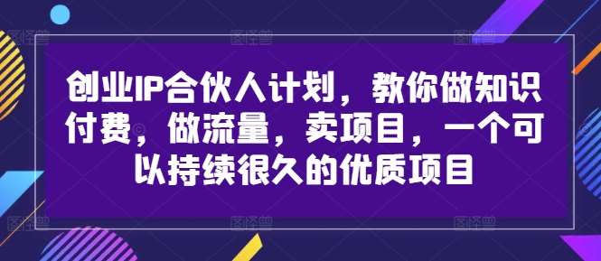 创业IP合伙人计划，教你做知识付费，做流量，卖项目，一个可以持续很久的优质项目-鬼谷创业网