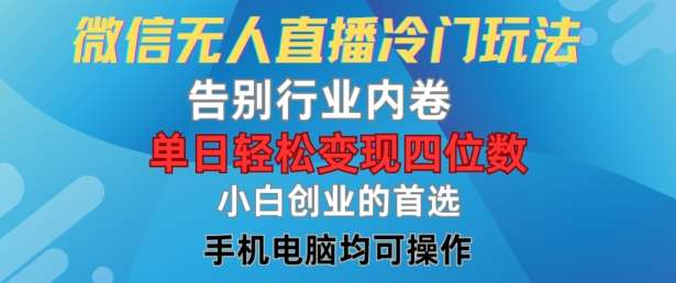 微信无人直播冷门玩法，告别行业内卷，单日轻松变现四位数，小白的创业首选【揭秘】-鬼谷创业网