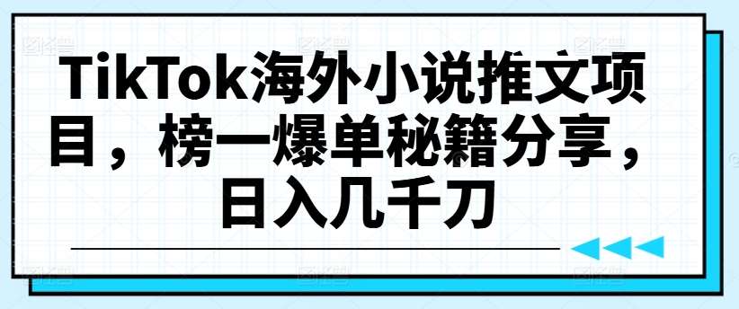 TikTok海外小说推文项目，榜一爆单秘籍分享，日入几千刀-鬼谷创业网