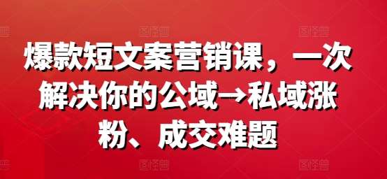 爆款短文案营销课，一次解决你的公域→私域涨粉、成交难题-鬼谷创业网