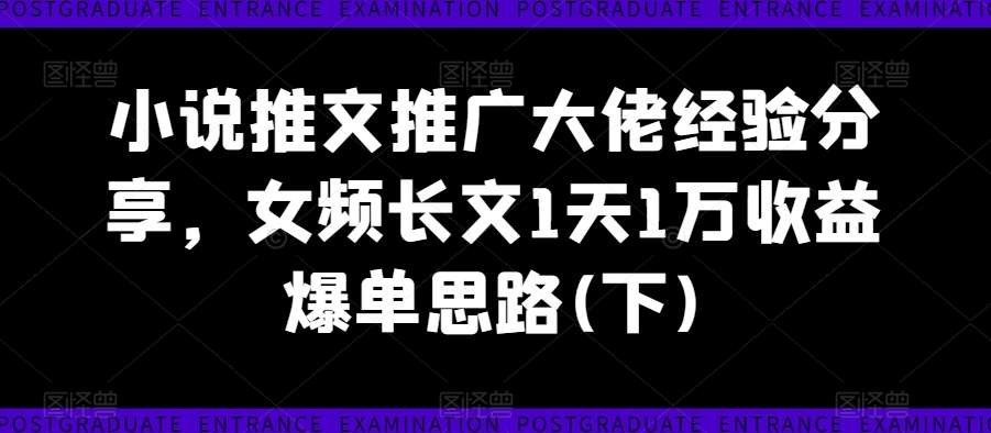 小说推文推广大佬经验分享，女频长文1天1万收益爆单思路(下)-鬼谷创业网