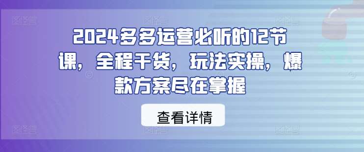 2024多多运营必听的12节课，全程干货，玩法实操，爆款方案尽在掌握-鬼谷创业网