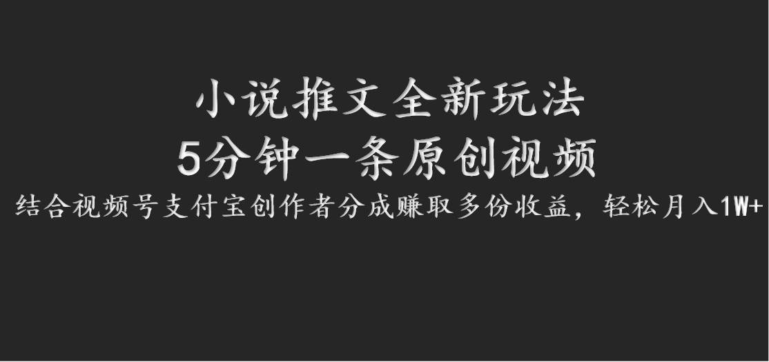 小说推文全新玩法，5分钟一条原创视频，结合视频号支付宝创作者分成赚取多份收益-鬼谷创业网