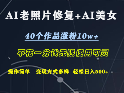 AI老照片修复+AI美女玩发  40个作品涨粉10w+  不花一分钱使用可灵  操作简单  变现方式多样话   轻松日去500+-鬼谷创业网