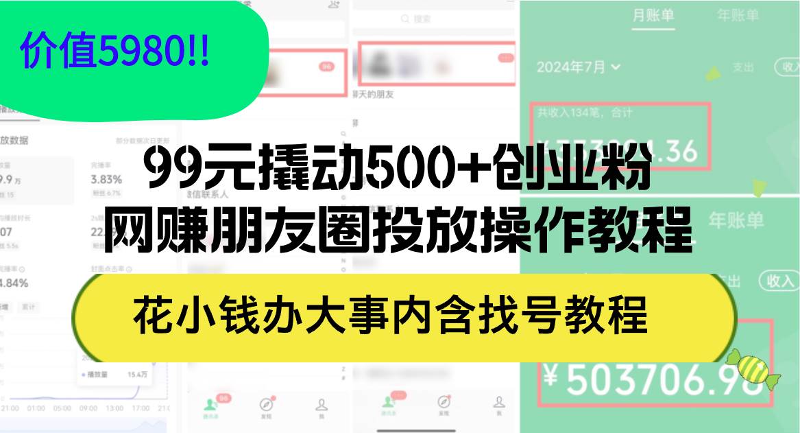 （12431期）99元撬动500+创业粉，网赚朋友圈投放操作教程价值5980！花小钱办大事内…-鬼谷创业网