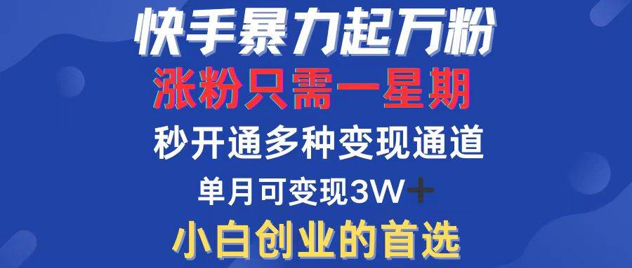 （12651期）快手暴力起万粉，涨粉只需一星期，多种变现模式，直接秒开万合，小白创…-鬼谷创业网